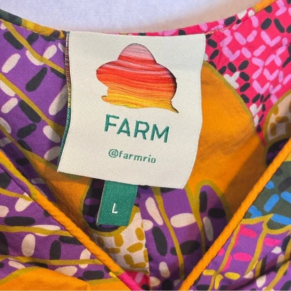 FARM RIO Macaw Puff-Sleeve Orange Midi Dress Size Large‎